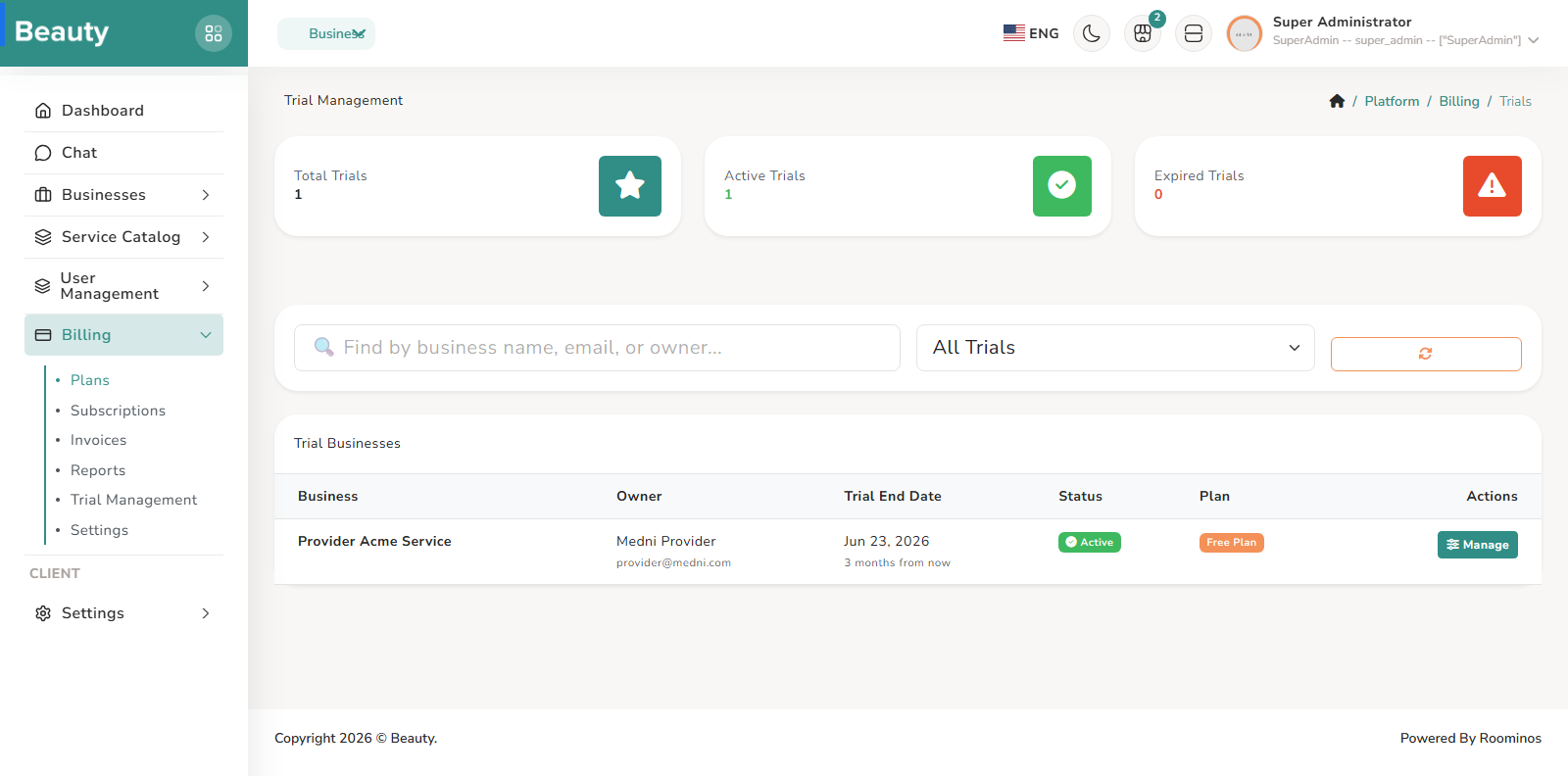 Billing / Trial Management screenshot 1