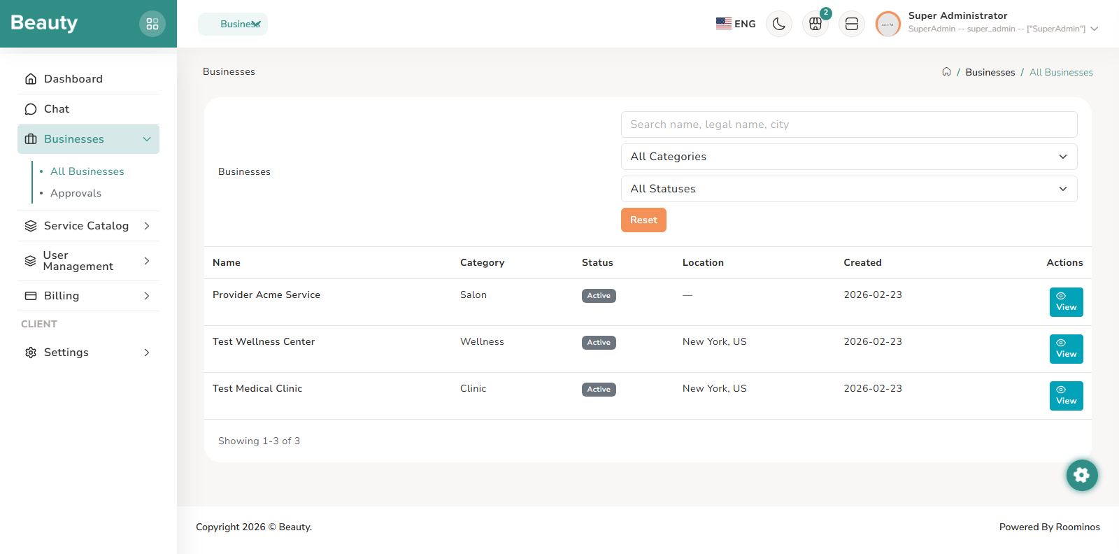 Businesses / All Businesses screenshot 1
