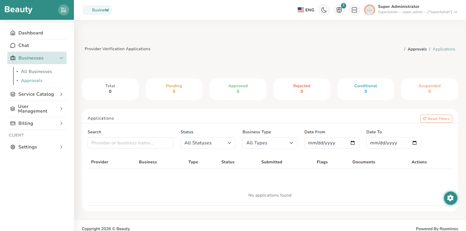 Businesses / Approvals screenshot 1