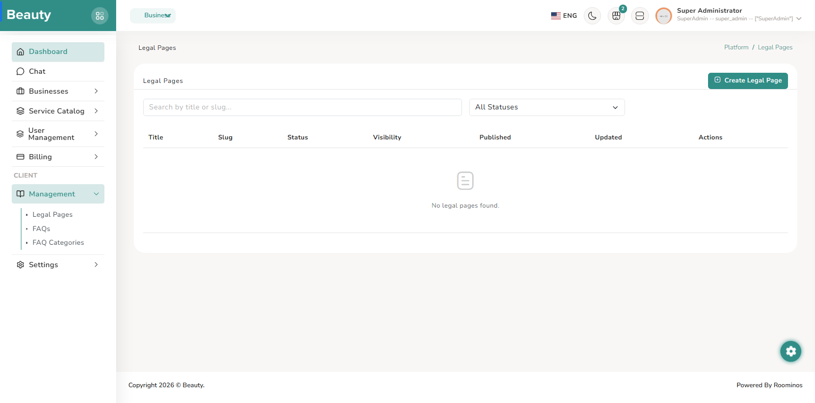 Management / Legal Pages screenshot 1