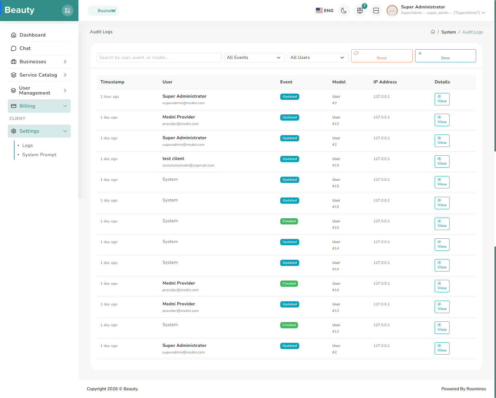 System / Audit Logs screenshot 1