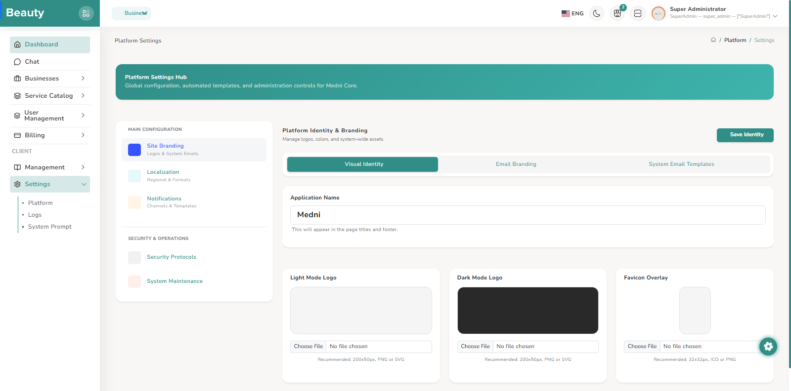 System / Platform Settings Hub screenshot 1