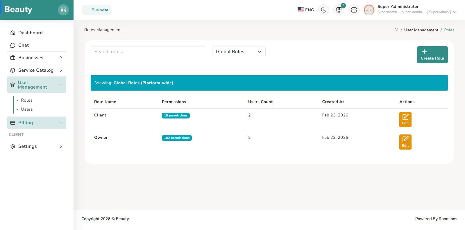 User Management / Roles screenshot 1
